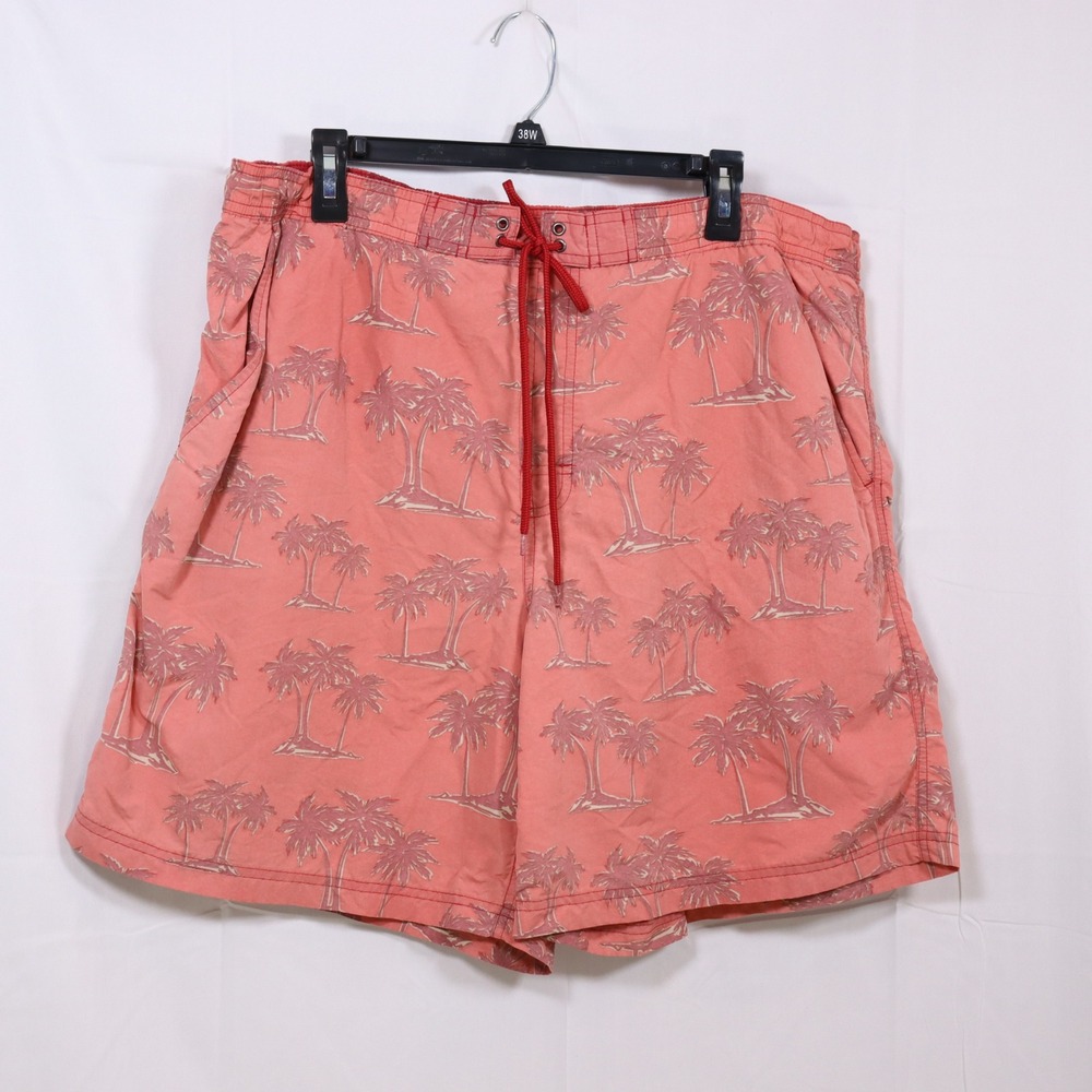 Caribbean Swimwear Swim Shorts L Pink Mens Palm Tree Tropical Beach Trunks